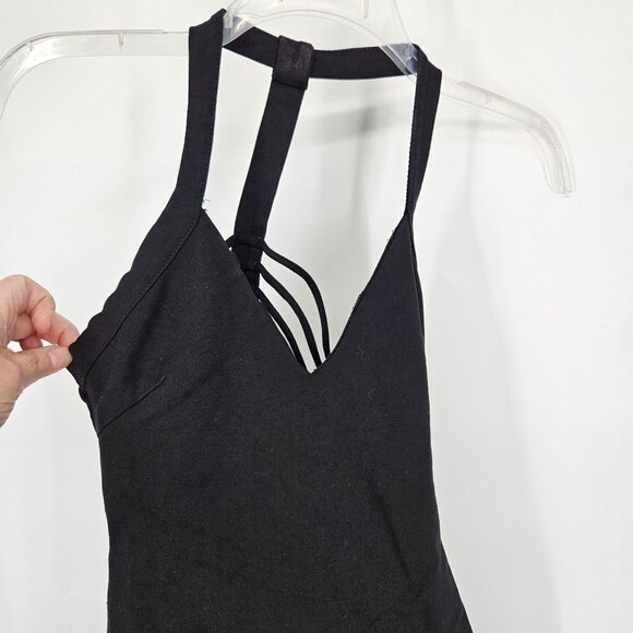 Mini Body Con Dress Extra Small Black Caged Strap Halter Racer Back USA - Picture 4 of 11